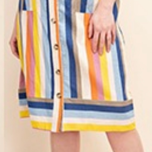 Plus Size Gilli Multi-Color Rainbow Strip Button Down Skirt with Pockets - Picture 4 of 8